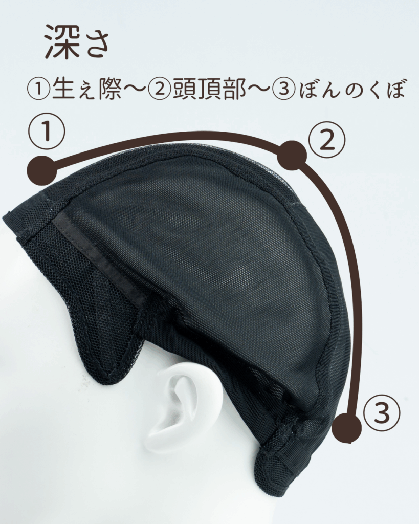 フルウィッグの深さのはかり方の画像